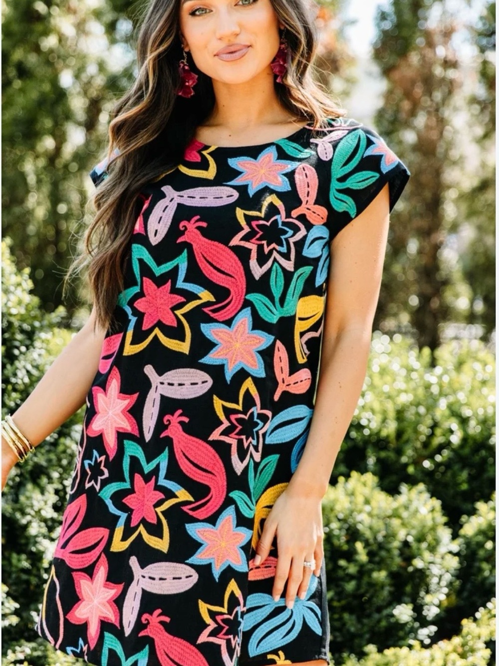 ANDREE BY UNIT Black Dress with Multicolor Floral Embroidery